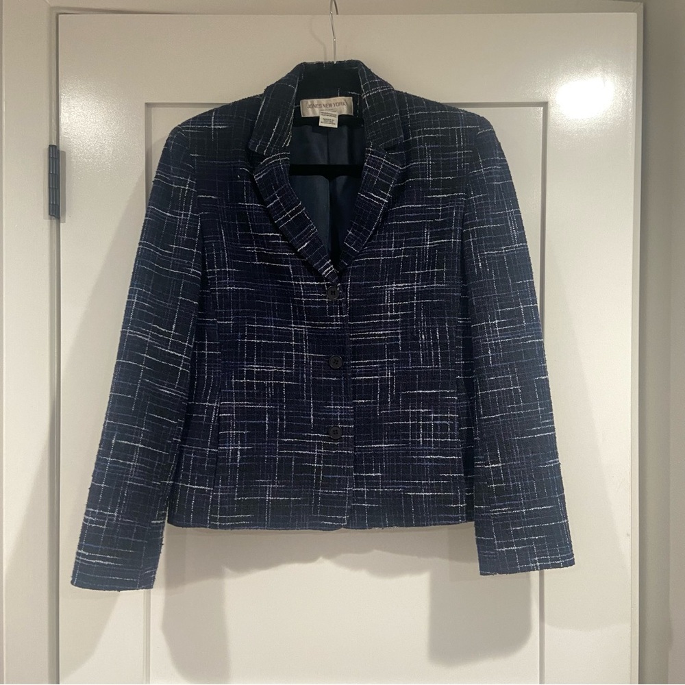 Jones New York blue plaid tweed jacket - Picture 3 of 9
